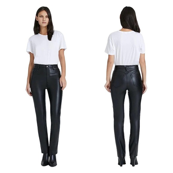 7 for All Mankind High Rise Faux Leather Easy Trousers Bikercore Pants Large - Picture 1 of 10